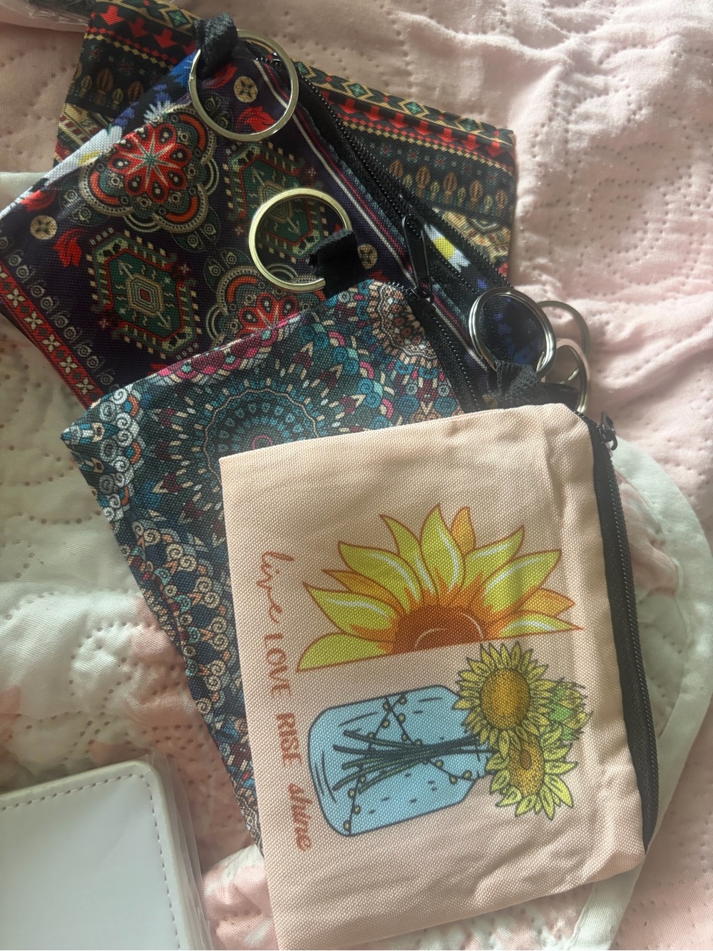 Sunflower Mason Jar Zip Pouch Wallet - Pink